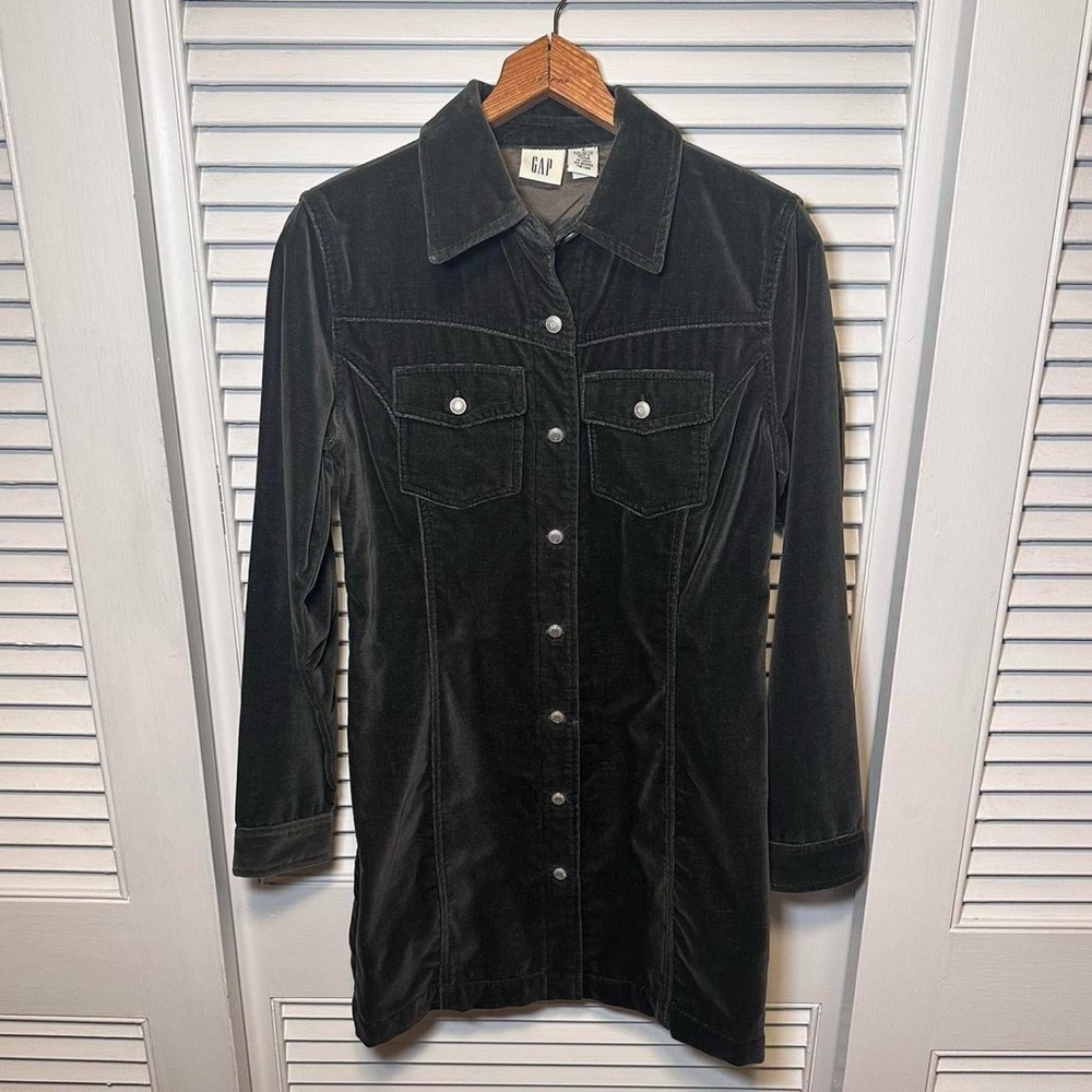 Gap Size 4 Velvet Button Down Dress Charcoal Gray
